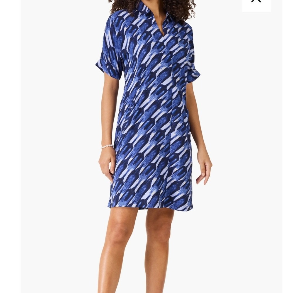 NIC+ZOE Devon Shirt Dress Sz M Abstract Artsy Whimsy Brushstroke Pockets Coastal